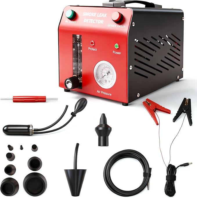 Automotive Smoke Machine, Red | Built-in Air Pump, Pressure Gauge, Professional Smoke Leak Detector, For Vacuum, Fuel, EVAP and Other Cars System