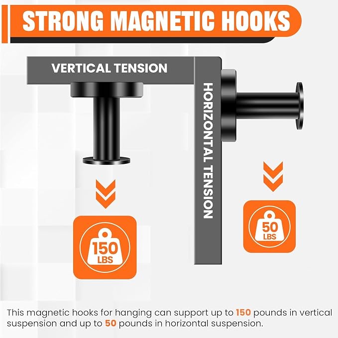E BAVITE Magnetic Hooks 16 PCS 150lb Magnet Hook Cruise Cabins (Black) | Essentials Heavy Duty Wreath Hanger Strong Magnets for Classroom Whiteboard Wreath Coat Hanging Garage Cruise Ship Camping