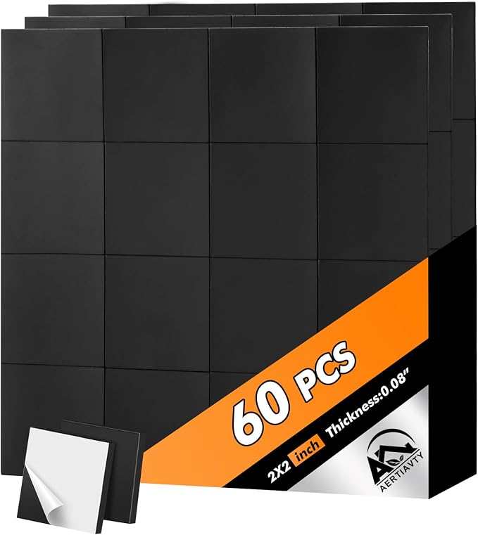 Aertiavty Magnetic Squares with Adhesive Backing, 60 Pcs 2" Fridge Magnets, Magnetic Strips with Adhesive Backing, 80 Mil Magnet Sheets for Whiteboard, Refrigerator, Crafts, Easy Peel and Stick