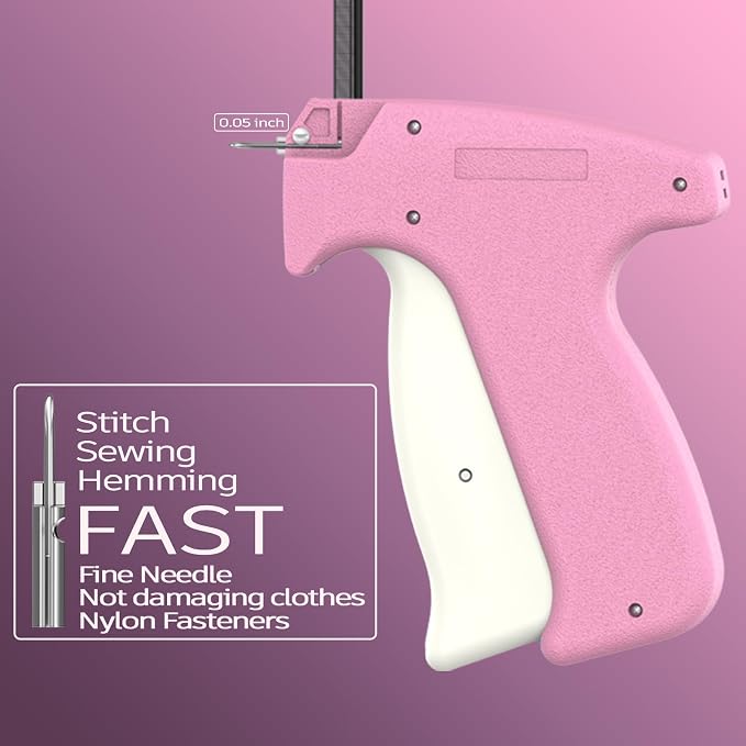 Stitch Gun for Clothes, Mini Tagging Gun for Clothing, Hand Sewing Tag Gun Stitchy Quick Clothing Fixer with 2 Needle, 1000 Black & 1000 White Fasteners (Pink)