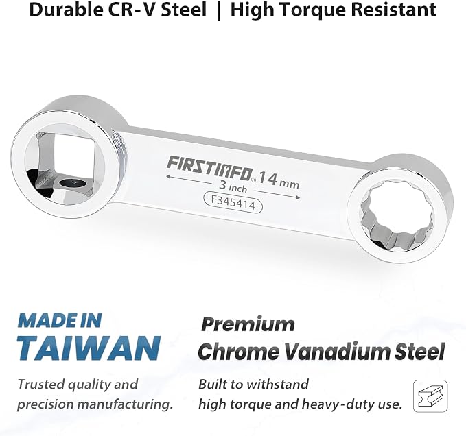 FIRSTINFO 10-Piece 1/2" Drive Metric 12-Point Box End Torque Adapter Set | 14-27mm sizes • 3 in center-to-center length • CR-V steel • Blow-mold case & tray • Made in Taiwan