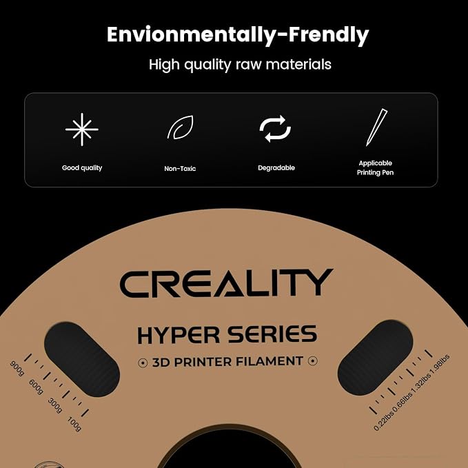 Creality Hyper 3D Printer PLA Black Filament High Speed Printing 1.75mm 2.2lbs Spool ±0.03mm Dimensional Accuracy Flow Durable Resistant Smooth for Ender 3 v3 Plus KE K1 Max K1C 3D Printers