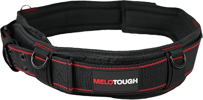 MELOTOUGH 1 PACK Tool Belt with D ring and Strong Durable Double Metal Roller Buckle,Adjustable waist + 1 PACK Magnetic Suspenders Tool Belt Suspenders with Large Moveable Phone Holder