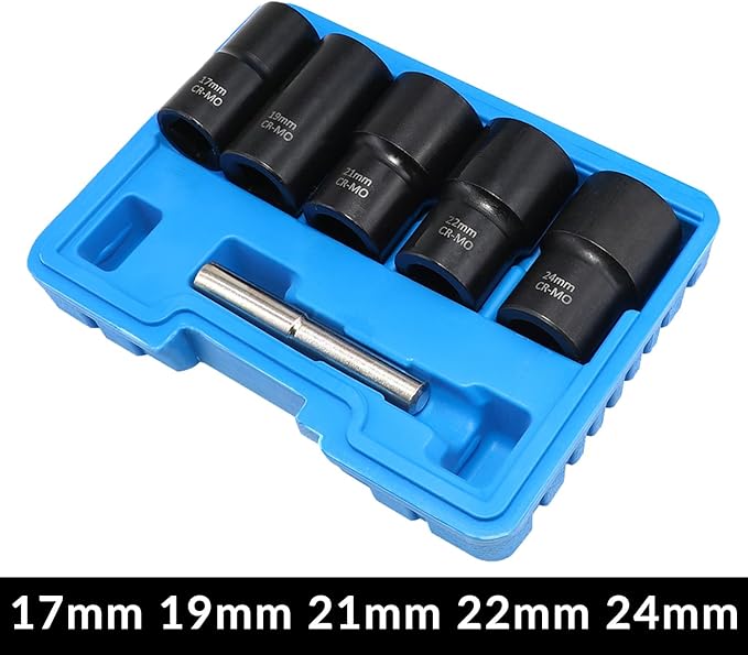 DPTOOL Lug Nut Remover Socket Set, Wheel Locking Stripped Nut Extractor Old Rusted Damaged Emergency Bolt Remove Twist Socket 17mm 19mm 21mm 22mm 24mm