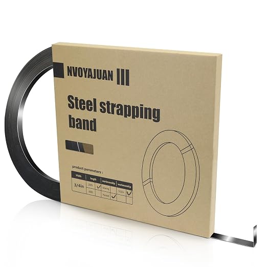 3/4" x .020" x 200' Black Steel Strapping Coil with Portable Dispensed Box Painted and Waxed Metal Band for Pallet Banding(1800 lbs Break Strength)