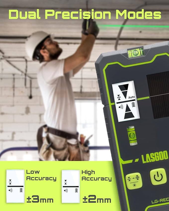 LasGoo LG-3DM Green Beam Laser Level, Self-Leveling 3x360° Cross Line Laser for Construction and Picture Hanging,LasGoo LG-REC01 Laser Receiver for Laser Level