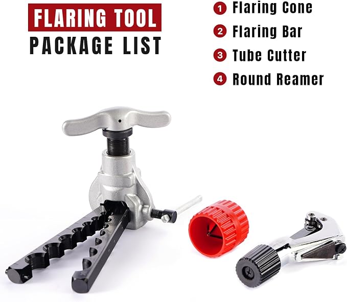 Thorstone 7 Dies Flaring Tool Set| HVAC Flaring Tool Kit | Sizes 3/16" -3/4" |45 Degree Heavy Duty Eccentric Cone Type Set | Extra Adapters a Cutter for 1/8" to 1-1/8" Pipe, a Round Reamer