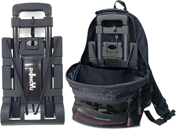 Folding Hand Truck Small Dolly,Foldable Utility cart with 4 Wheels & 2 Elastic Ropes,Foldable cart,Backpack Trolley,Car seat Dolly for Airport,Travel,Moving,Shopping Lightweight for Women