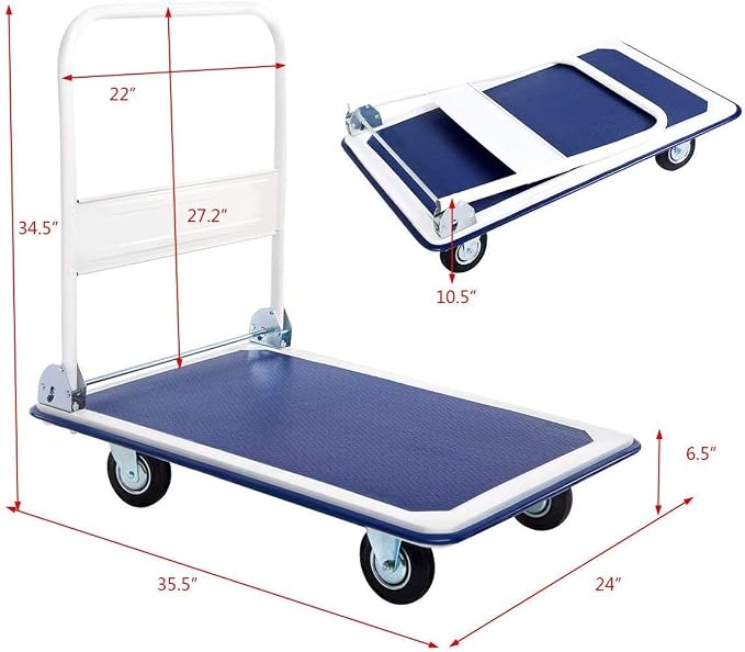LUARANE Folding Platform Cart, 660 LBS Heavy Duty Push Hand Truck Dolly with Rolling Caters, Collapsible Moving Flatbed Truck with High Capacity for Home, Garage, Office