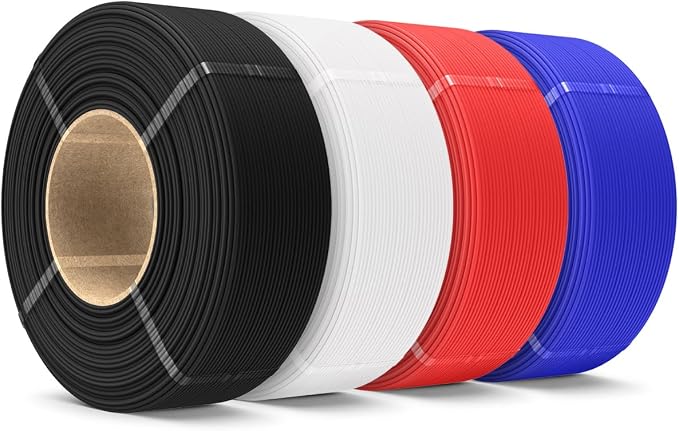 SUNLU PETG Filament Refill 1.75mm 4KG, High Speed 3D Printer Filament Matte PETG Refill, No-Spool Filament Bundles for Reusable Spools Compatible with Bambu Labs, 1KG Roll 4Packs, Black+White+Red+Blue