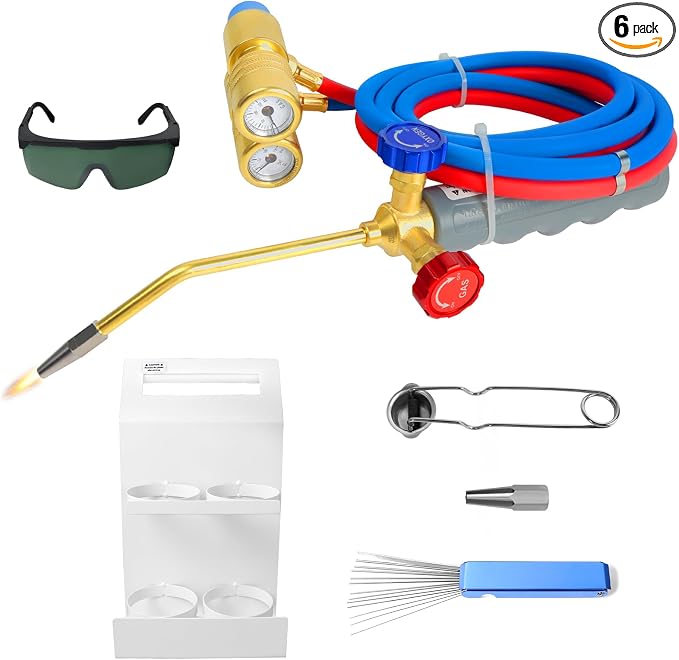 Brazing Torch Kit for MAPP Gas & Propane, Brass & Stainless Steel Cutting Torch Kit with Dual Pressure Meters & Metal Case, Welding Torch Set for Soldering, Jewelry, HVAC, Glass Blowing