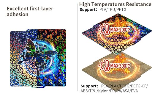 【2pcs with 3 Patterns】Double Sided Smooth PEC PEK Build Plate + Textured PEI Sheet 257x257mm Spring Steel Flexible Print Bed Removable Surface Platform for Bambu Lab X1C/X1/X1E/P1P/P1S/A1 3D Printers