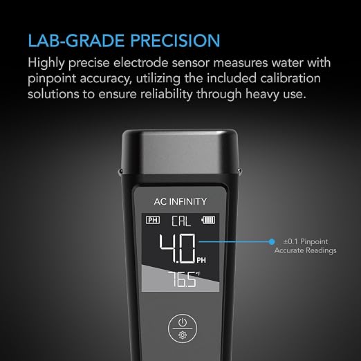 AC Infinity pH Meter Kit, High Precision Digital pH Pen with ±0.1 pH Accuracy, Nutrient Test pH Meter for Water Hydroponics Plants, Gardening, Aquariums, Swimming Pools