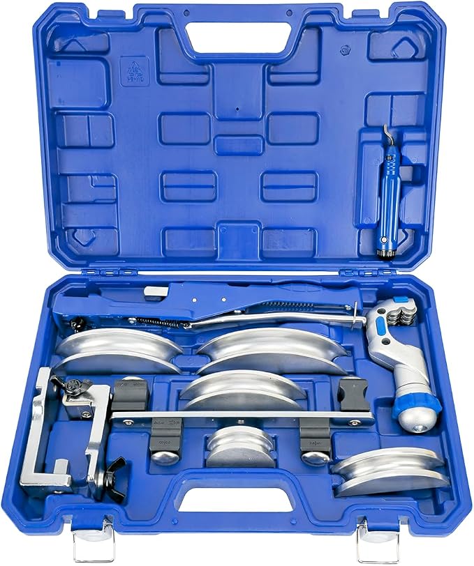Hiatsu Reversible Tube Bender Kit for Copper & Aluminum, 3/8”–7/8”, Professional HVAC Hand Tool Set with Cutter, Deburrer and Carrying Case
