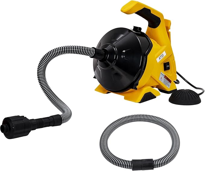 Drain Cleaner Machine 30Ft, Auto-feed Electric Drain Auger for 3/4In - 2In Pipes, Cable in Piano Wire with Foot Switch, Sewer Snake for Sinks, Toilets, and Floor Drains