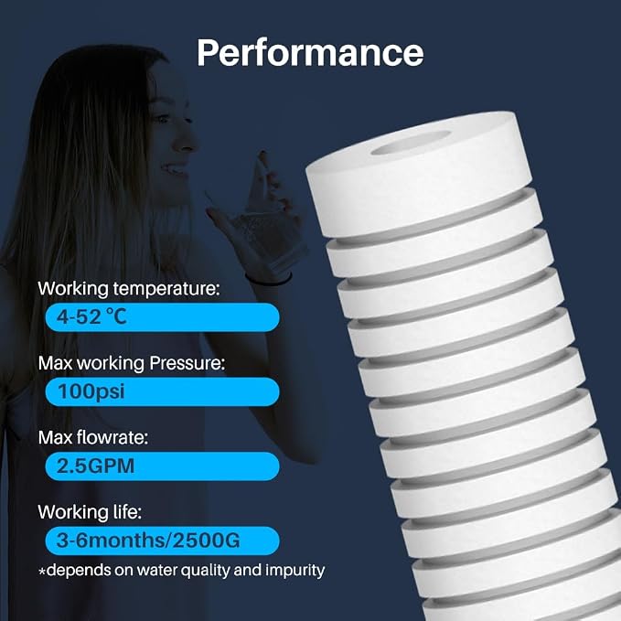 CFS – Grooved Water Filter Cartridges Compatible with AP110-NP Models – Remove Bad Taste & Odor – Whole House Replacement Water Filter Cartridge – 5 Micron – White (4 Pack)