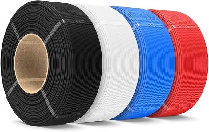 SUNLU 4KG PLA Filament Refill 1.75mm, 1000g PLA Matte Filament Bundle 4 Packs, 3D Printer Filament Refill for Reusable Spools, Fit for Most Brand Spool. 1KG/Roll, Black+White+Red+Klein Blue