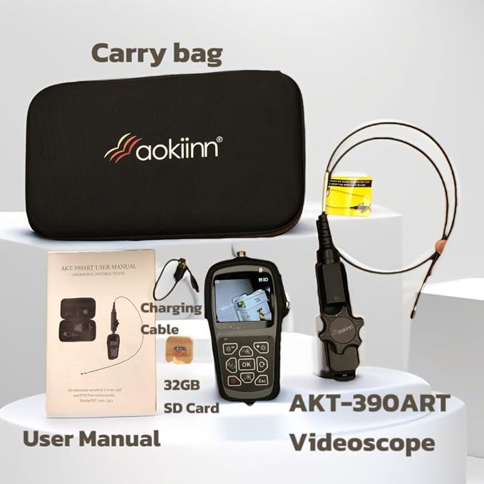 0.15in (3.9mm) Ultra Thin Two-Way Articulating Turnable Borescope with Dimmable Light, Flexible Cable, Screen Rotation, Waterproof Probe, 3-Step Zoom