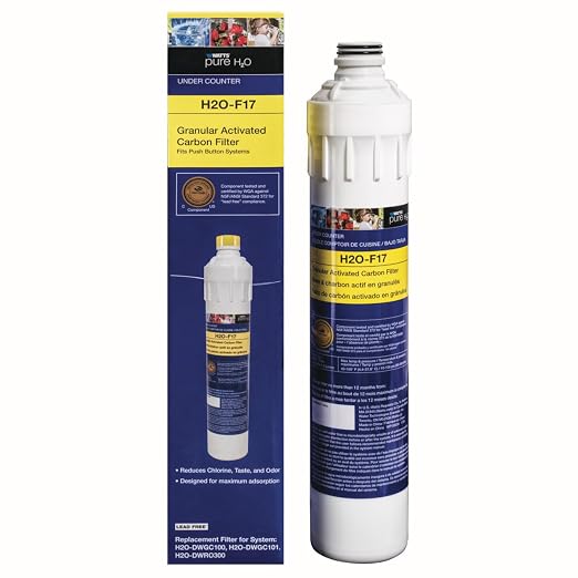 Watts Premier H2O-F17 Pure H2O GAC Carbon Filter Replacement for H2O-DWGC100, H2O-DWGC101, H2O-DWRO300 Under Counter Water Filtration Systems, Push Button Design
