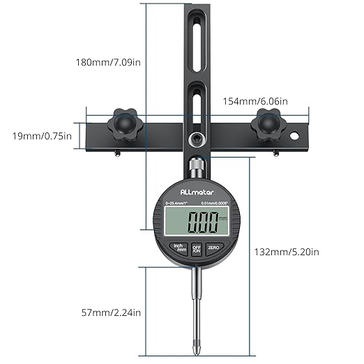 Table Saw Alignment Tool with Digital Dial Indicator,0.0005" Precision Calibration Gauge for Blade,Fence & Arbor Runout,Fast Setup CNC Aluminum Design,Fits Standard 3/4" (19mm) Miter Slots