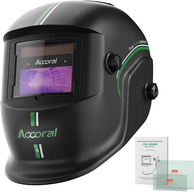 1/1/1/1 Large Viewing Auto Darkening Welding Helmet True Color Solar Powered Weld Hood Wide Shade 4/9-13 for TIG MIG Arc LYG 850BS