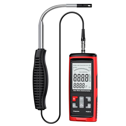PM8916 Hot Wire Anemometer Handheld with Telescopic Probe, CFM/CMM Digital Wind Speed Meter Gauge, Air Flow Velocity Tester for Measuring HVAC, Duct Airflow, Wind Speed, Wind Chill