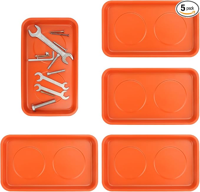 5 PCS Magnetic Trays, 9.4X5.5x1.4Inch, Magnet Tool Tray, Magnetic Parts Tray, orange, by GENHAKON