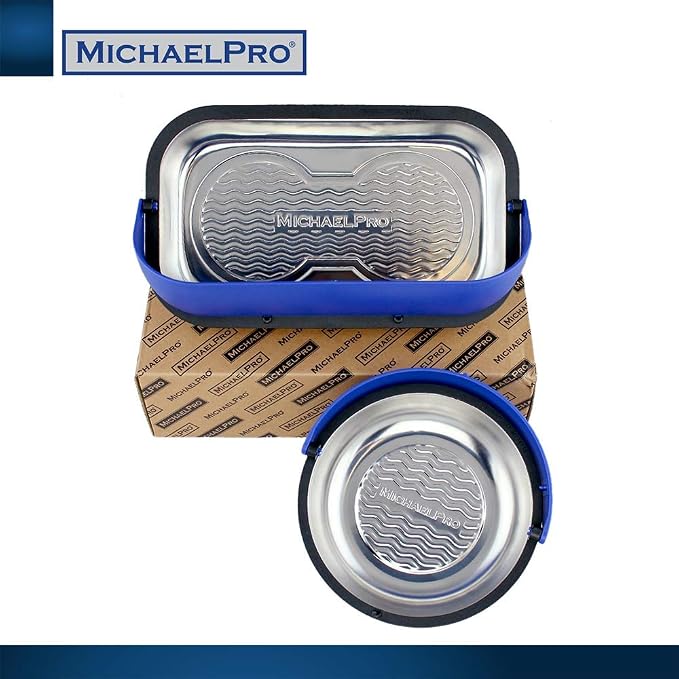 MichaelPro MP009014 Magnetic Parts Tray Holder Set (6” & 9-1/2”), 2-Piece Magnetic Tool Tray for Screws, Bolts and Nuts, with Patented Retractable Hood and Wave Pattern Design, Best Tray for Mechanics , Blue