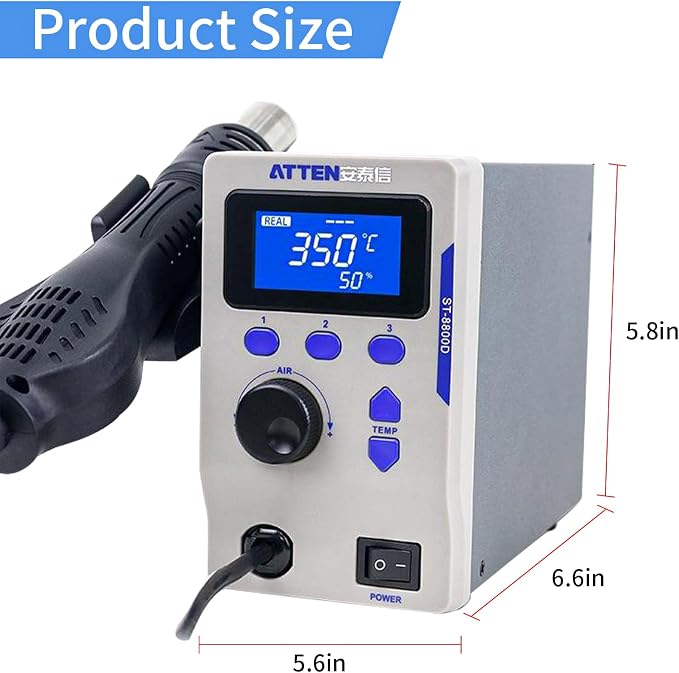 Hot Air Rework Station, ATTEN ST-8800D 800W Digital Display Automatic Sleep Hot Air Gun Soldering Station, Adjustable Temperature Desoldering Gun BGA Rework Station