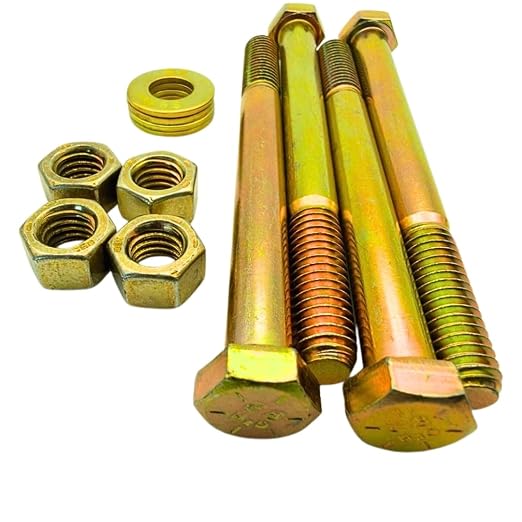 3/8"-16 x 4 Grade 8 Bolts (4-Pack) – Heavy-Duty Hex Bolts Includes Flat Washers & Nuts – High-Strength SAE 4.0" Coarse Bolts for Automotive, Machinery & Construction
