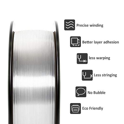 GIANTARM PLA Filament 2KG,Clear 3D Printer Filament 1.75mm,Neatly Wound Transparent PLA 2pcs 1kg Spool (2.2lbs),Dimensional Accuracy +/- 0.02 mm,Fit Most FDM 3D Printers
