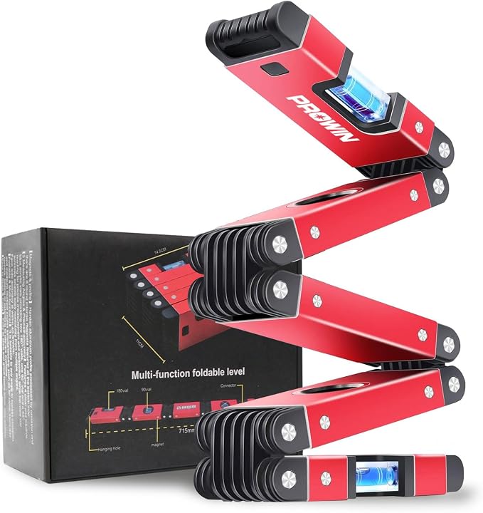 Prowin 28-Inch Multi-Function Foldable Level Tool, Magnetic Foldable Ruler with 45°/90°/180° Vials, Compact and Precise Angle Measuring Tool for Woodworking, Construction, DIY Projects Gifts for Men