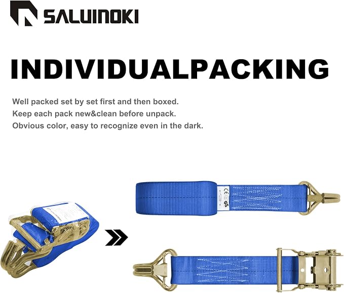 8Pack 2 inch Ratchet Straps Heavy Duty 15 ft J Hook with Anti-Loss Lock, 2 inch Tie Down Straps for Trucks, Cargo Straps Ratcheting Blue