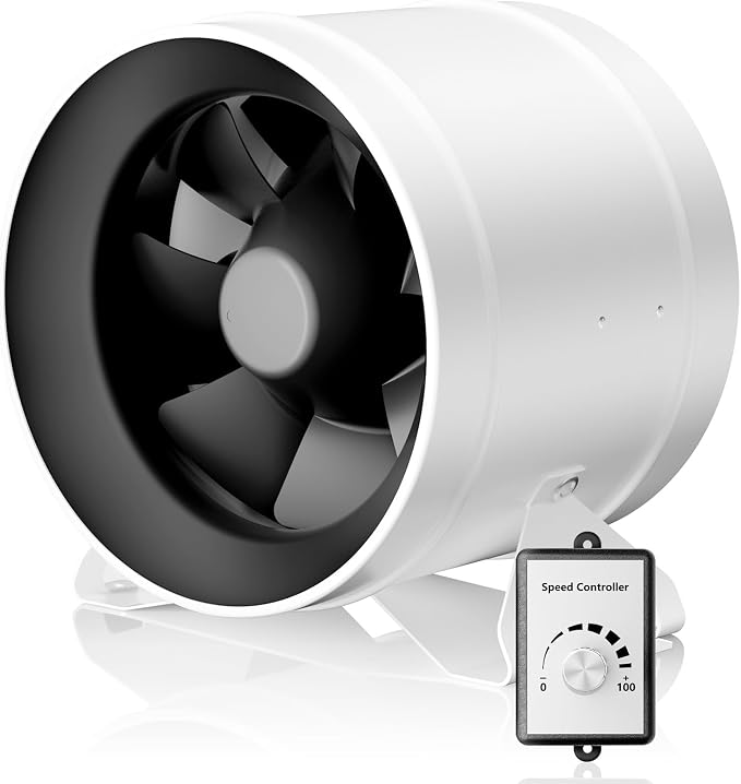 Hon&Guan PRO 8 Inch Inline Duct Fan - 830 CFM with Quiet EC Motor & Speed Controller, Ventilation Exhaust Fan for Heating Cooling, Grow Tents, Hydroponics (White&Black)