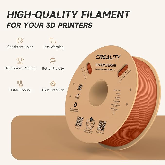Official CREALITY Hyper PLA Filament 1.75mm, High Speed PLA 30-600mm/s Rapid 3D Printer Filament, Dimensional Accuracy +/-0.02mm, Fit Most FDM 3D Printers, 1KG(2.2lbs) Spool Burnt Orange
