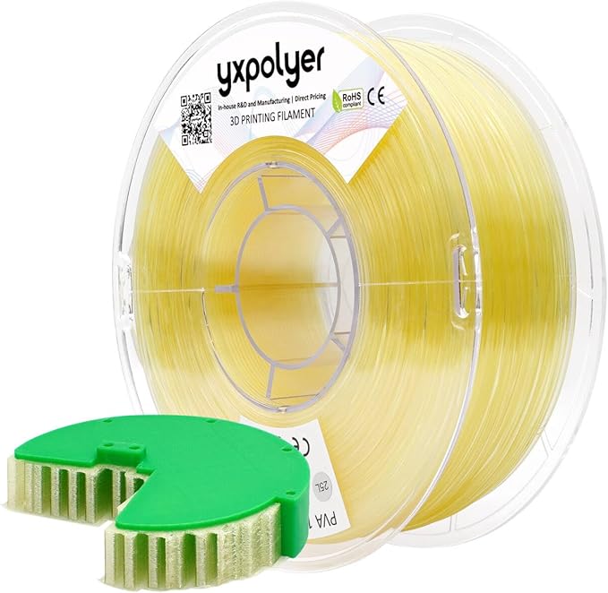 YXPOLYER PVA Filament 1.75mm 1kg Support Material for PLA, PETG, ABS, Fast Water Soluable in 6 Hours, AMS-Compatible Spool