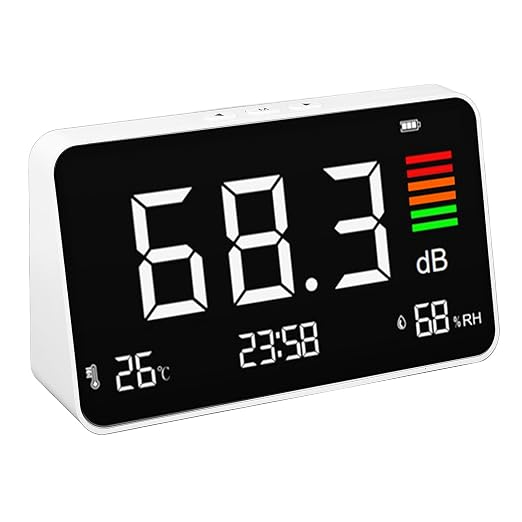 3 in 1 Decibel Meter Sound Level Meter 30-130 dBA with LED Display Temperature and Humidity Detector for Classroom Studio Home