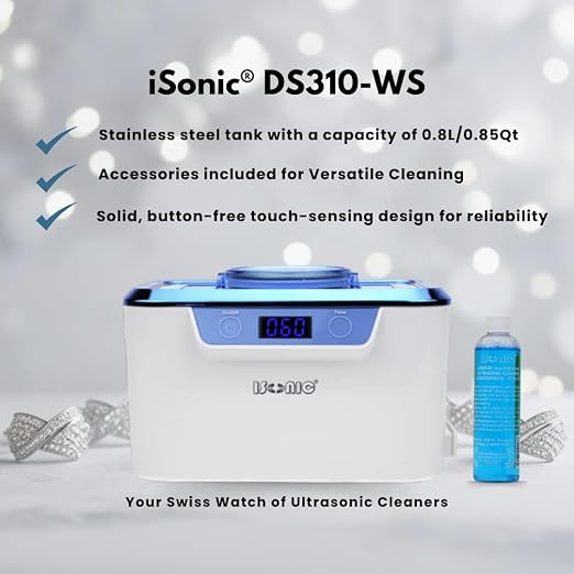 iSonic® DS310-WS Miniaturized Commercial Ultrasonic Cleaner with SS. Beaker Holder Set for Jewelry, Cosmetic Tools, Eyeglasses, 110V 55W