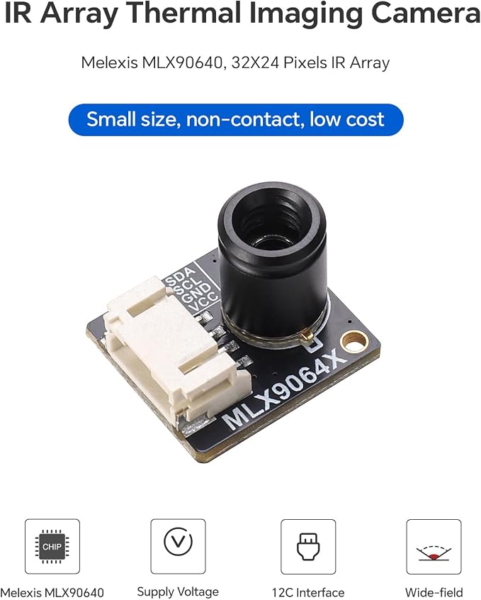MLX90640-D55 Thermal Imaging Camera, 32x24 IR Array | I2C Interface, Compatible with Raspberry Pi, Arduino and STM32, For firefighting, security monitoring