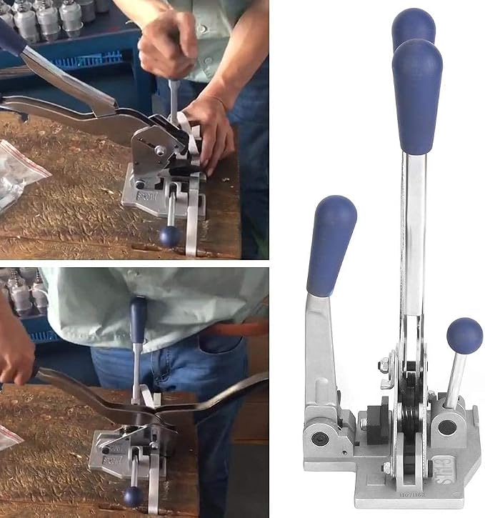 Walfront 3 in 1 Strapping Tool, Manual Banding Tool for 1/2-5/8 inch PP Strap, Steel Tensioner Sealer Cutter for Pallet Packaging, Heavy Duty Fastening Snapping Cutting