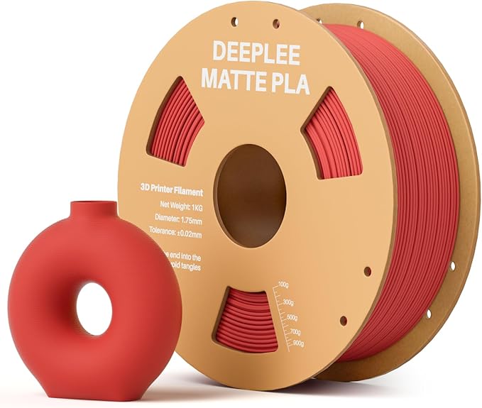 Matte PLA Filament 1.75mm, 3D Printer Filament Dimensional Accuracy +/- 0.02mm, No Clogging, Higher Toughness, Cardboard Spool 3D Filament, 1kg Ruby Red