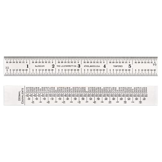 Starrett Spring Tempered Steel Rule with Satin Chrome Finish, Quick Reading and Decimal Equivalents - 6" Length, 10R Graduation Type, 3/64" Thickness - C622R-6