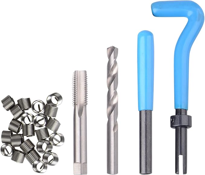 DAYUAN 131Pcs SAE Thread Repair Kit, HSS Drill Helicoil Kit Standard | SAE 1/4"-1/2" Sizes，Repairs Stripped & Damaged Threads，High-Speed Steel Tools，45# Steel Inserts，Storage Case