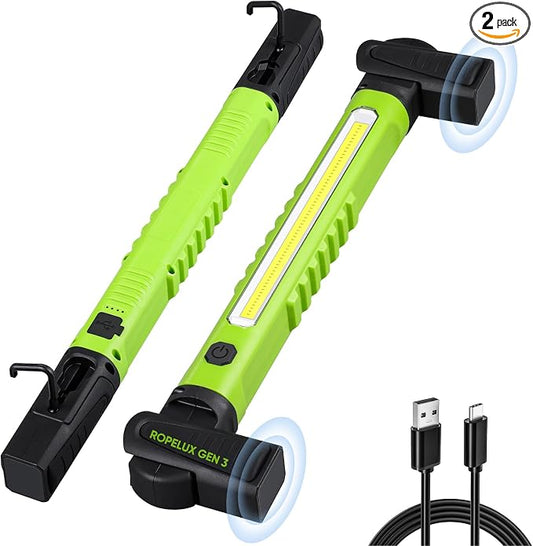Ropelux Work Light 3rd Gen, 3200LM Ultra Bright Mechanic Under Hood Lights with 6000mAh, Rechargeable Portable Magnetic Trouble Lighting Bar with Hooks for Car Repair, Inspection, Tool Gift, 2Pcs