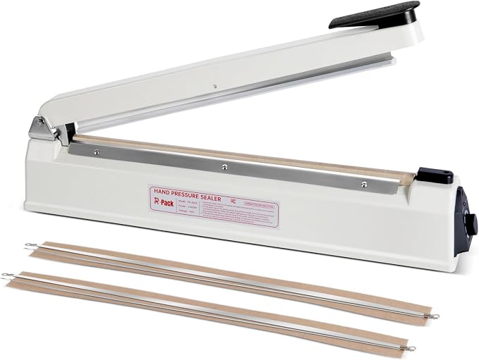 Impulse Heat Sealer with Seal bar, Heavy-Duty Bag Sealing & Cutting Machine, 2 Extra Replacements (white, 12inch)