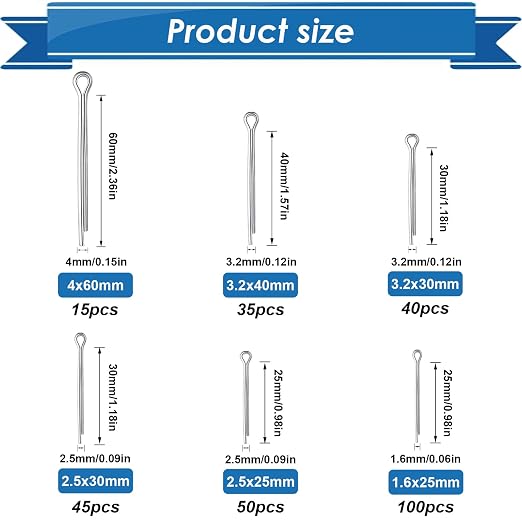 505Pcs Cotter Pin Assortment Kit - 304 Stainless Steel 13 Sizes Cotter Pins & R Clips Cotter Pin Set for Hitch Pin Lock Systems