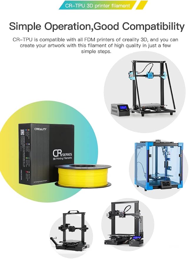 Creality TPU Filament 1.75, 95A 3D Printing Filament, High Hardness & Resilience, Soft Adhesive Material, Elastic, 1kg(2.2lbs) Flexible Filament 1.75mm, for 3D Printer (Black)