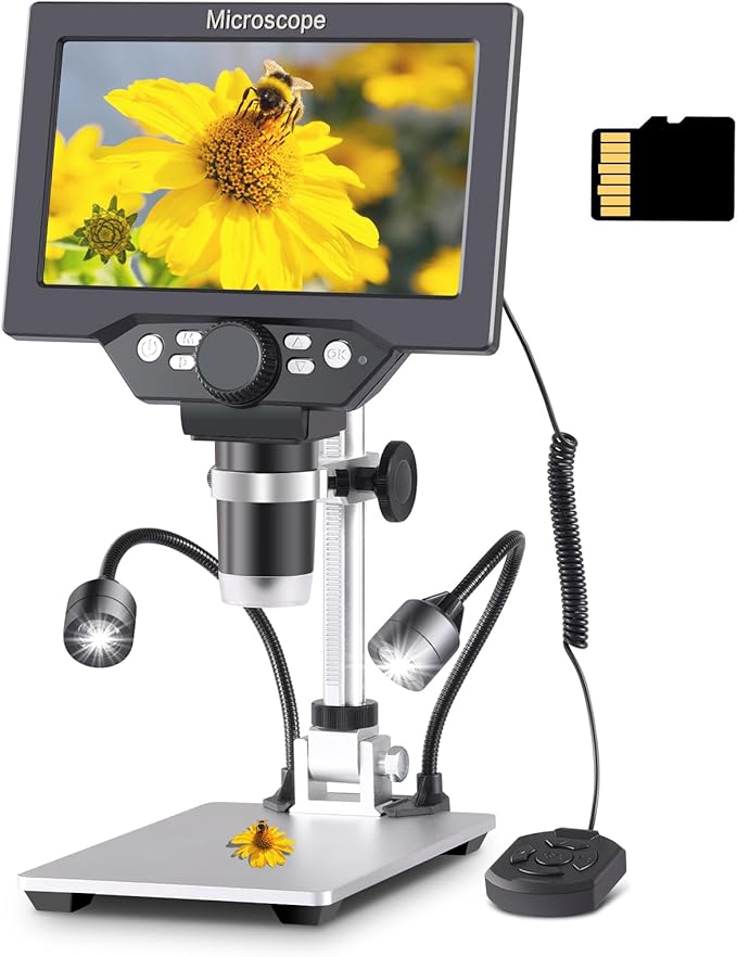 Koolertron 7 inch LCD Digital Microscope with 32G TF Card, 12MP 1080P USB Microscope Camera with Remote Control, PC View, Fill Lights for Coin, Plant, Rock, Circuit Board