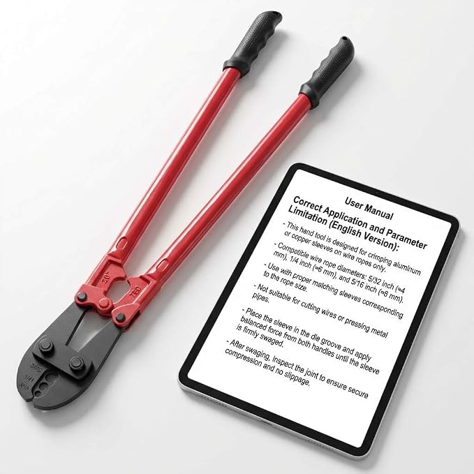 QWORK Hand Swager Crimping Tool 30" – for Aluminum & Copper Sleeves on 5/32", 1/4", 5/16" Wire Ropes