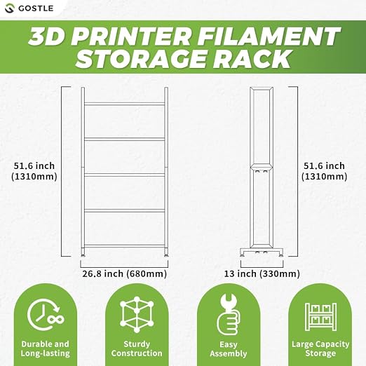 3D Printer Filament Storage Rack, Heavy-Duty 5-Tier Organizer for 3D Printing Spools, Large Capacity Holder for 3D Printing Rolls